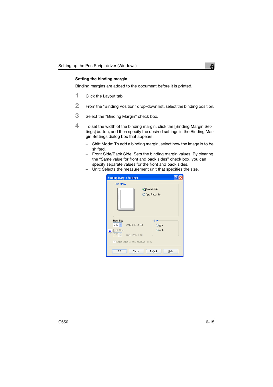 Setting the binding margin, Setting the binding margin -15 | Konica Minolta bizhub C550 User Manual | Page 210 / 427