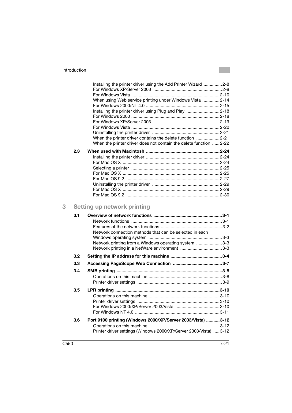 3setting up network printing | Konica Minolta bizhub C550 User Manual | Page 22 / 427