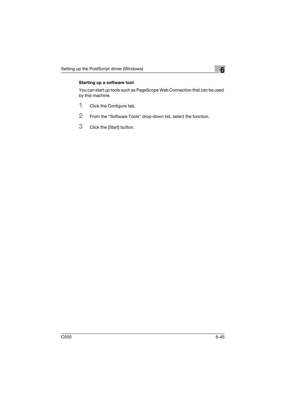Starting up a software tool, Starting up a software tool -45 | Konica Minolta bizhub C550 User Manual | Page 240 / 427