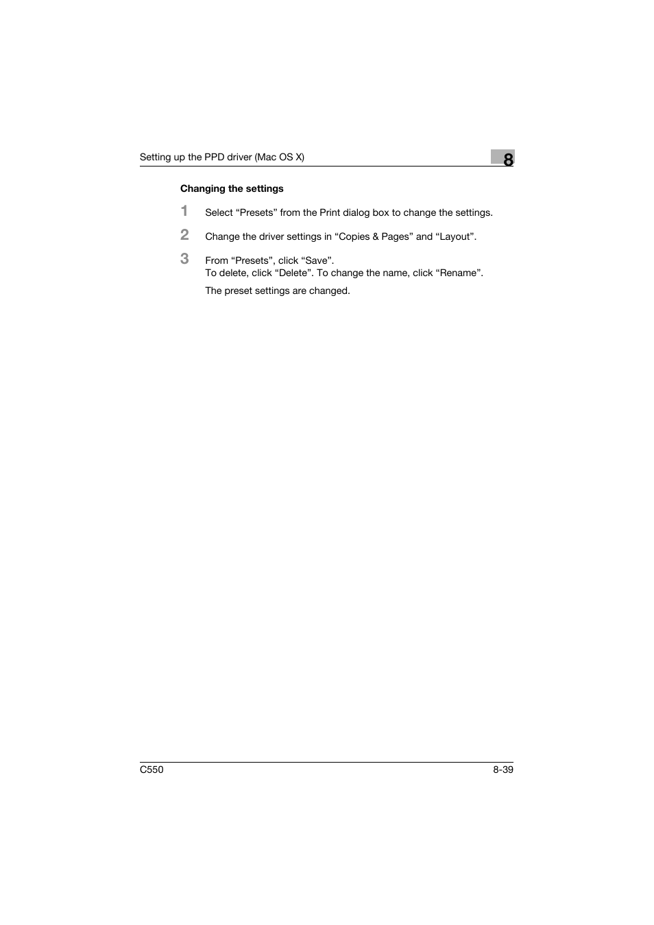 Changing the settings, Changing the settings -39 | Konica Minolta bizhub C550 User Manual | Page 299 / 427