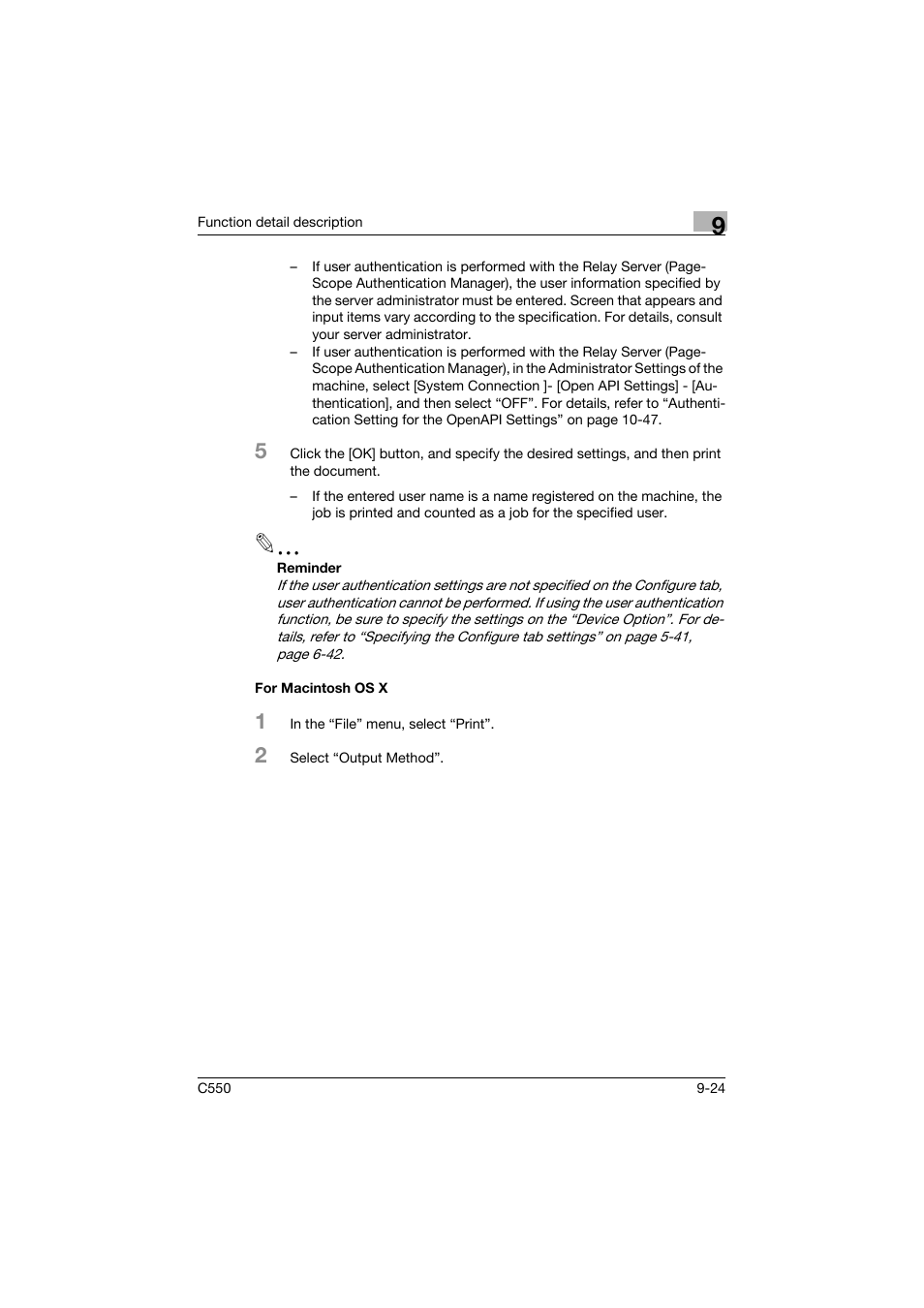 For macintosh os x, For macintosh os x -24 | Konica Minolta bizhub C550 User Manual | Page 323 / 427