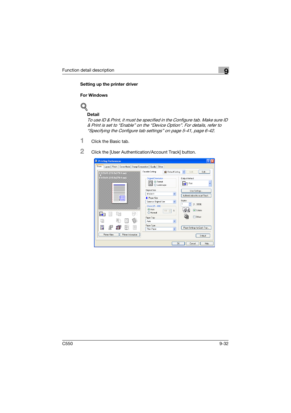 Setting up the printer driver, For windows, Setting up the printer driver -32 for windows -32 | Konica Minolta bizhub C550 User Manual | Page 331 / 427