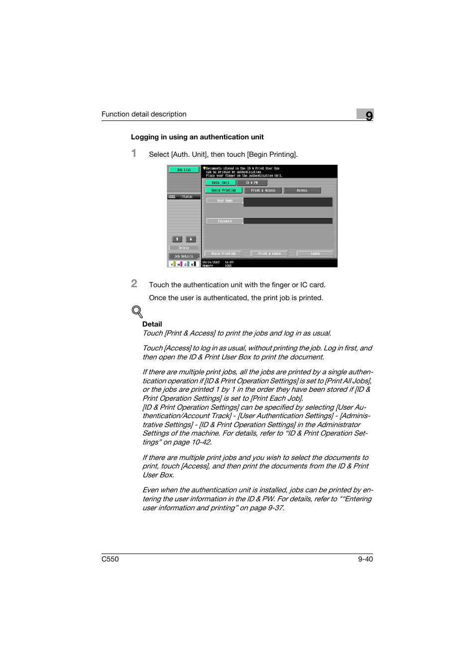 Logging in using an authentication unit, Logging in using an authentication unit -40 | Konica Minolta bizhub C550 User Manual | Page 339 / 427