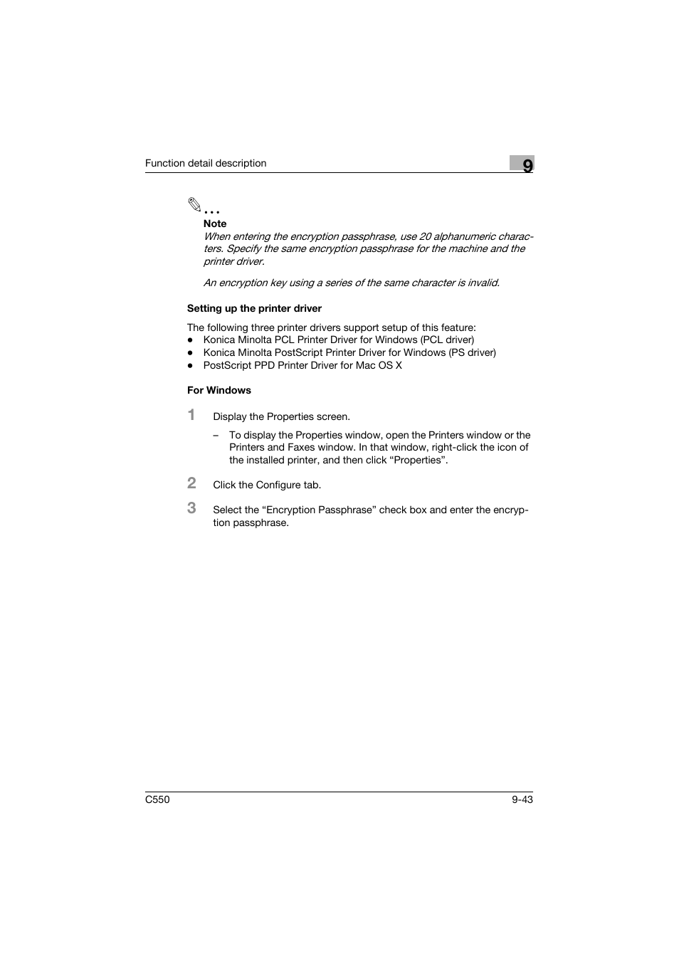 Setting up the printer driver, For windows, Setting up the printer driver -43 for windows -43 | Konica Minolta bizhub C550 User Manual | Page 342 / 427