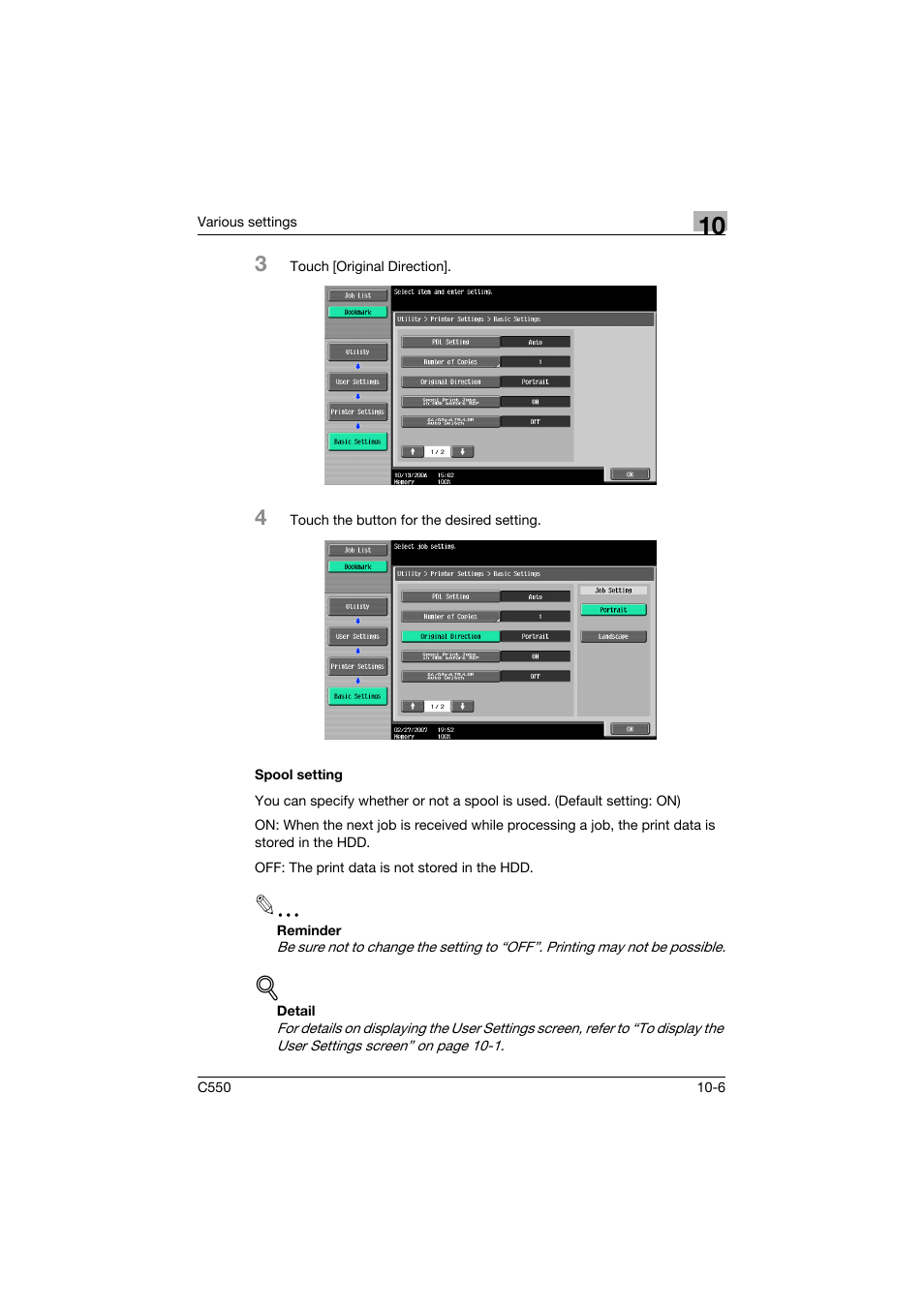 Spool setting, Spool setting -6 | Konica Minolta bizhub C550 User Manual | Page 359 / 427