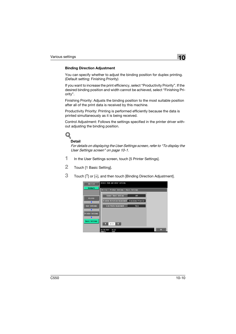 Binding direction adjustment, Binding direction adjustment -10 | Konica Minolta bizhub C550 User Manual | Page 363 / 427