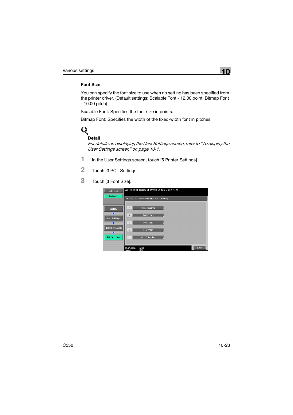 Font size, Font size -23 | Konica Minolta bizhub C550 User Manual | Page 376 / 427