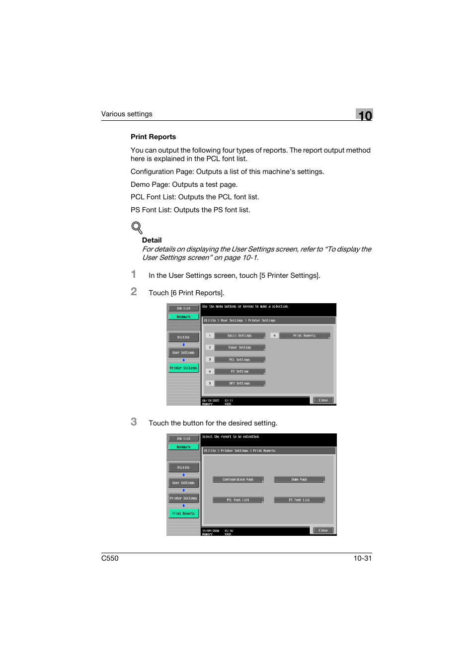 Print reports, Print reports -31 | Konica Minolta bizhub C550 User Manual | Page 384 / 427