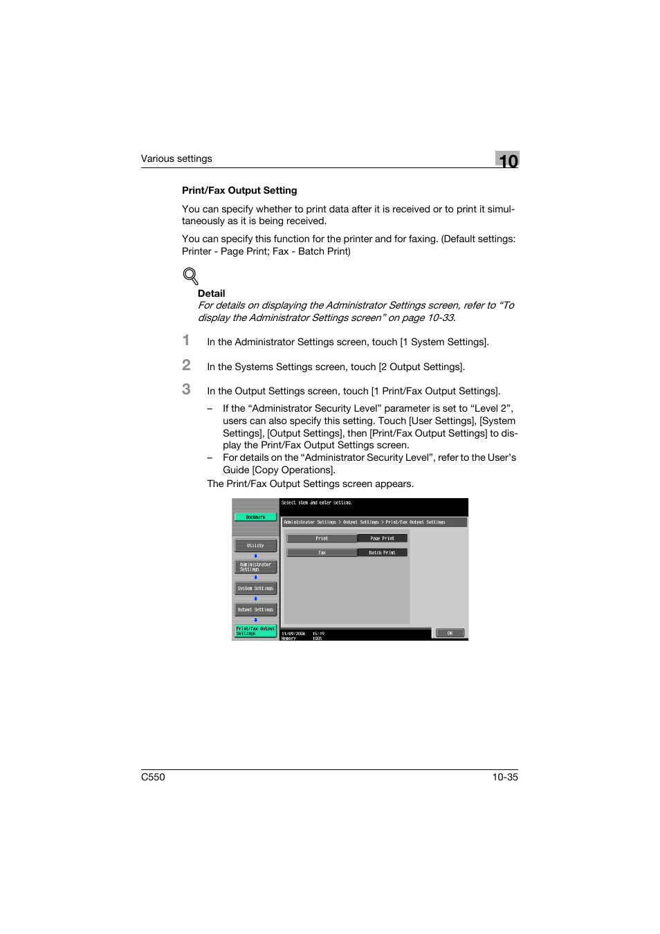 Print/fax output setting, Print/fax output setting -35 | Konica Minolta bizhub C550 User Manual | Page 388 / 427