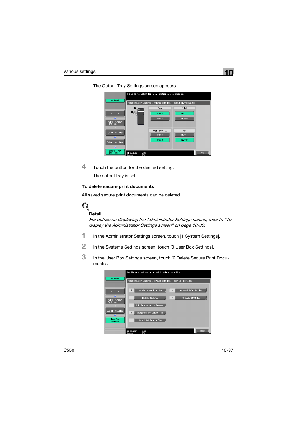 To delete secure print documents, To delete secure print documents -37 | Konica Minolta bizhub C550 User Manual | Page 390 / 427