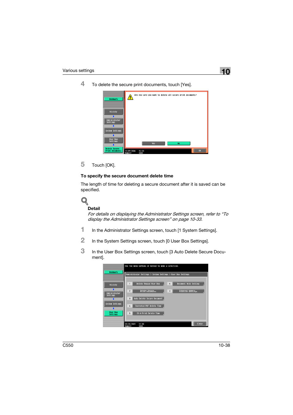 To specify the secure document delete time, To specify the secure document delete time -38 | Konica Minolta bizhub C550 User Manual | Page 391 / 427