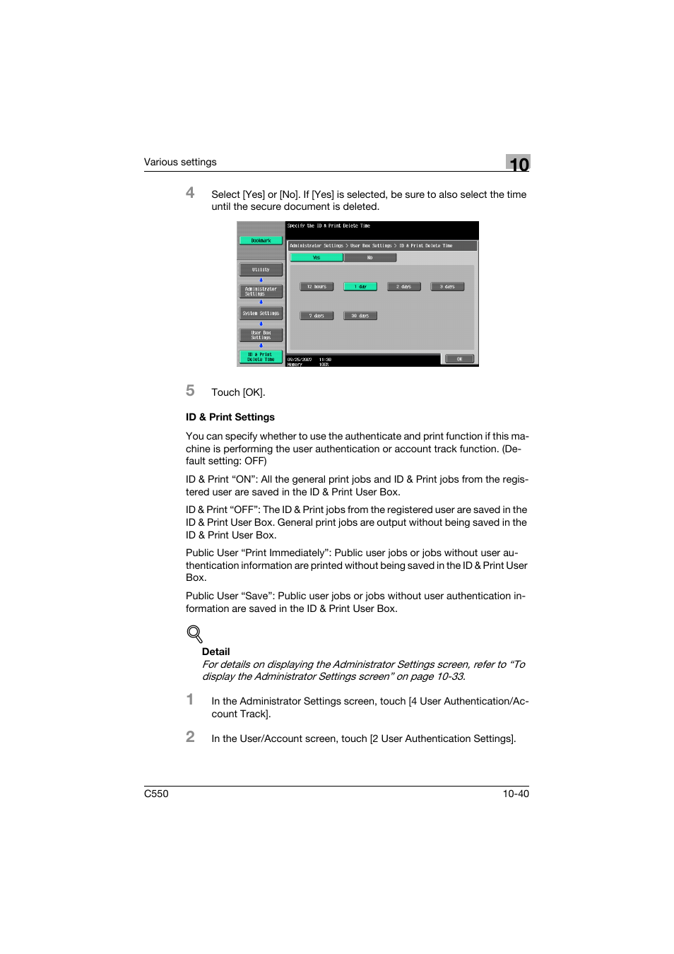 Id & print settings, Id & print settings -40 | Konica Minolta bizhub C550 User Manual | Page 393 / 427