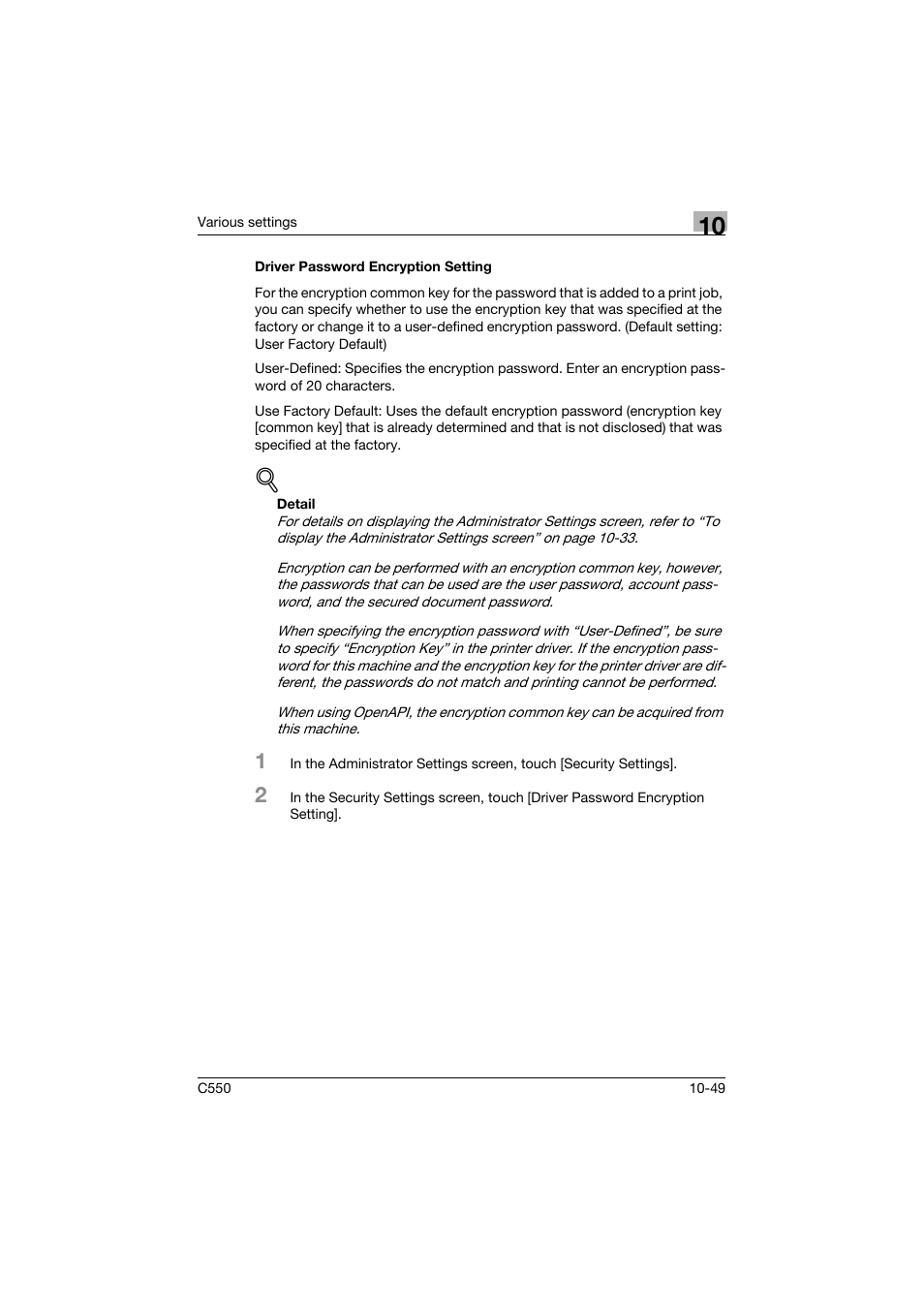 Driver password encryption setting, Driver password encryption setting -49 | Konica Minolta bizhub C550 User Manual | Page 402 / 427