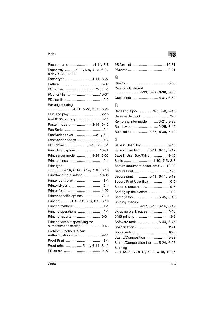 Q to s | Konica Minolta bizhub C550 User Manual | Page 425 / 427