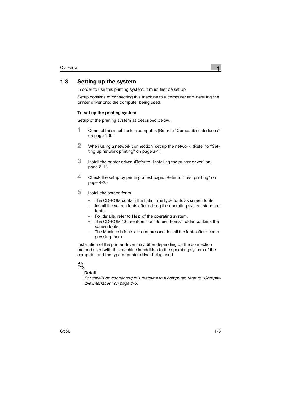 3 setting up the system, To set up the printing system, Setting up the system -8 | To set up the printing system -8 | Konica Minolta bizhub C550 User Manual | Page 43 / 427