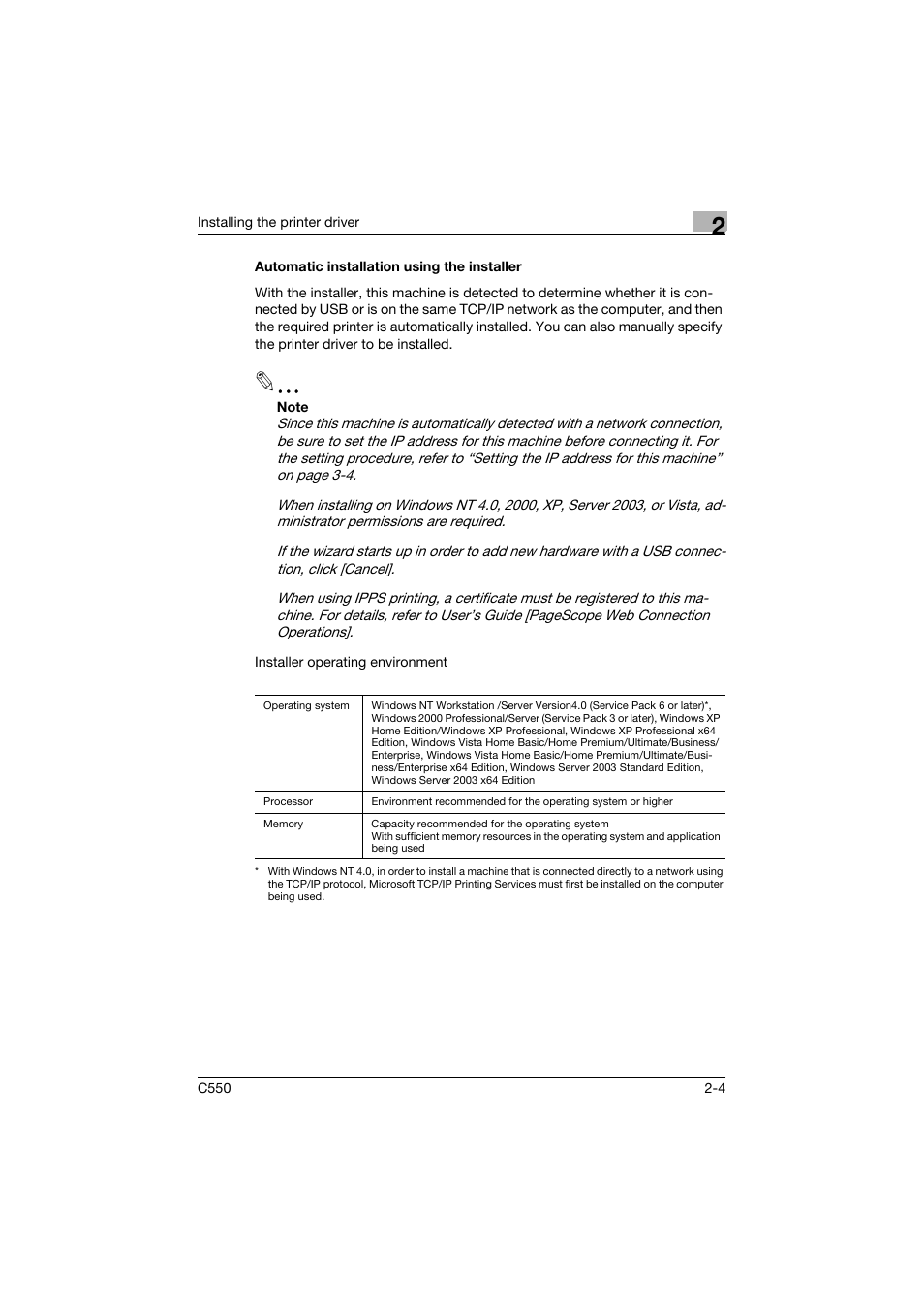Automatic installation using the installer, Automatic installation using the installer -4 | Konica Minolta bizhub C550 User Manual | Page 48 / 427