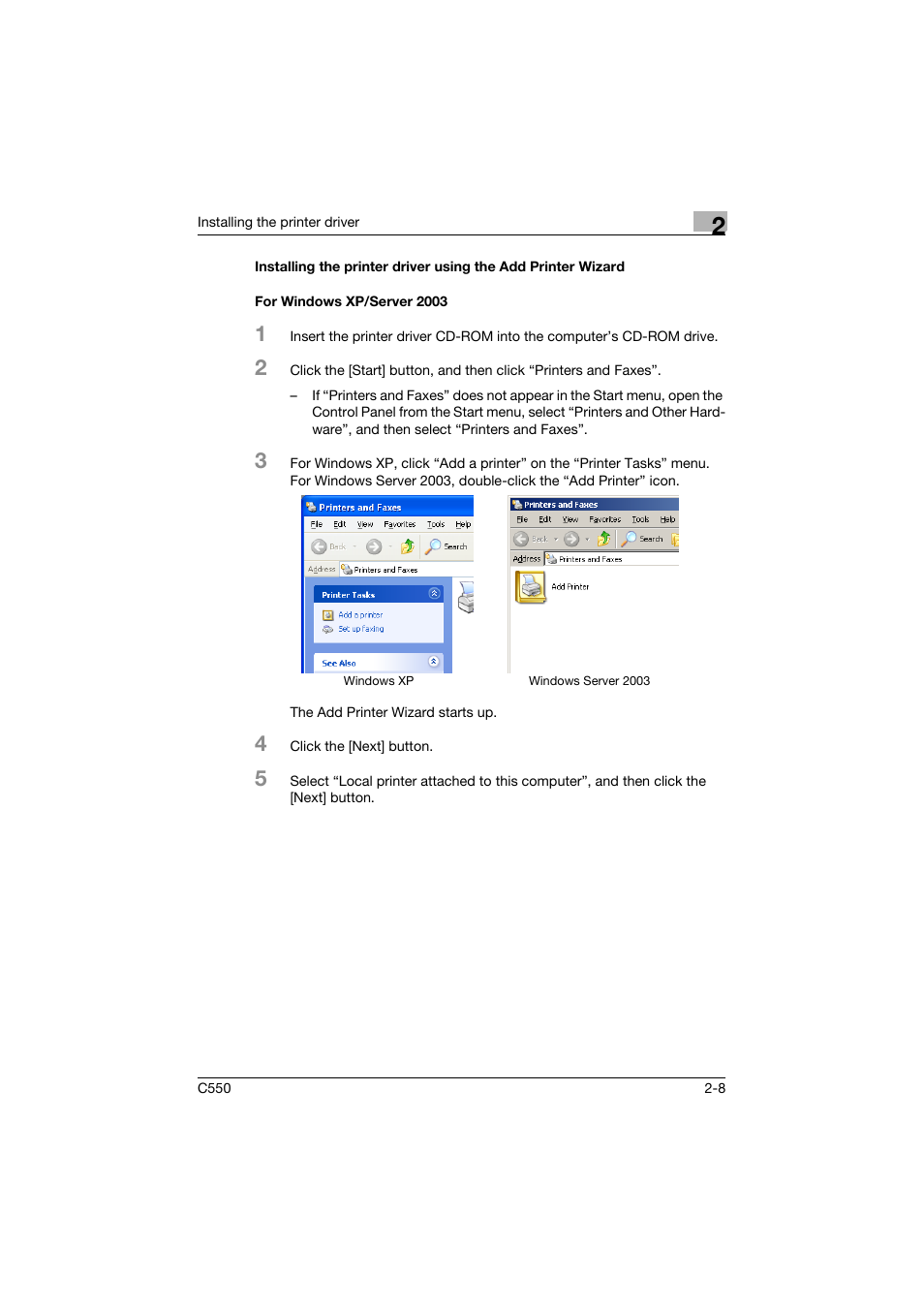 For windows xp/server 2003 | Konica Minolta bizhub C550 User Manual | Page 52 / 427