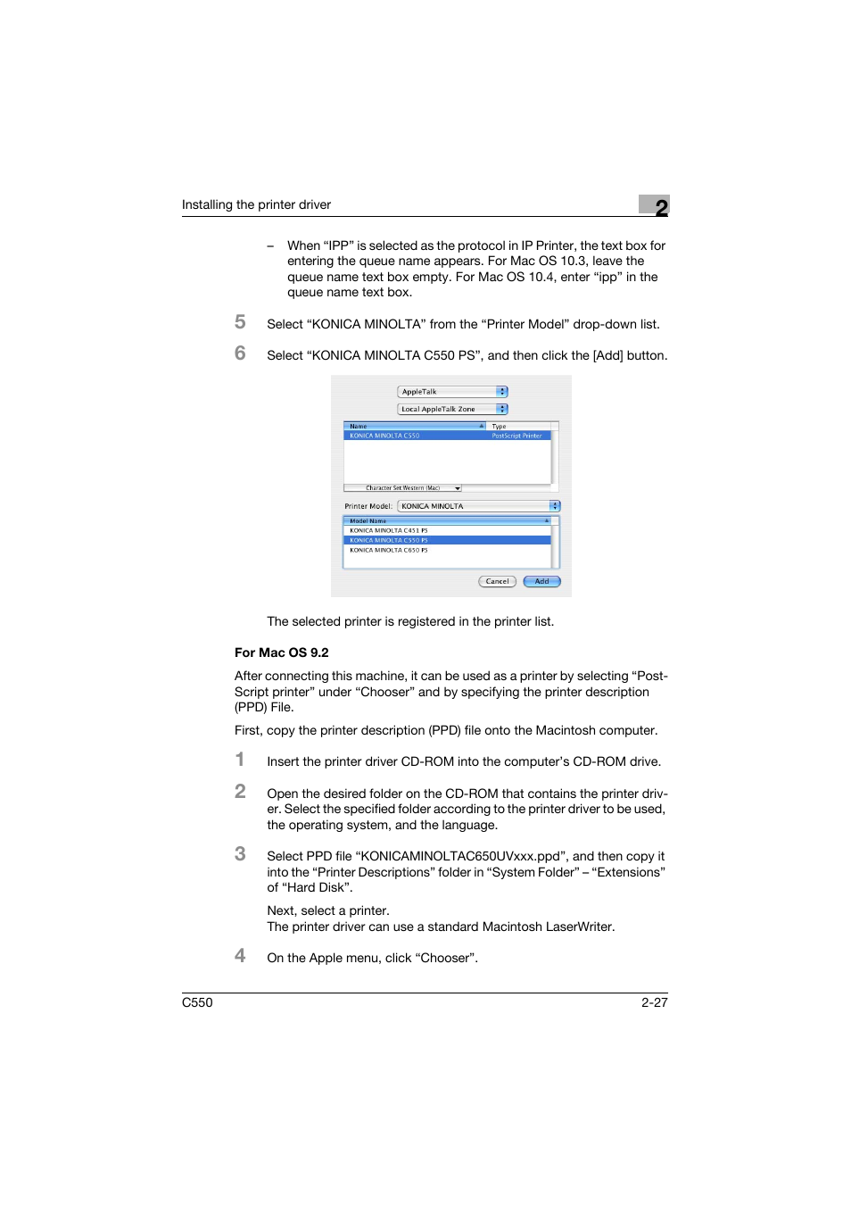 For mac os 9.2, For mac os 9.2 -27 | Konica Minolta bizhub C550 User Manual | Page 71 / 427