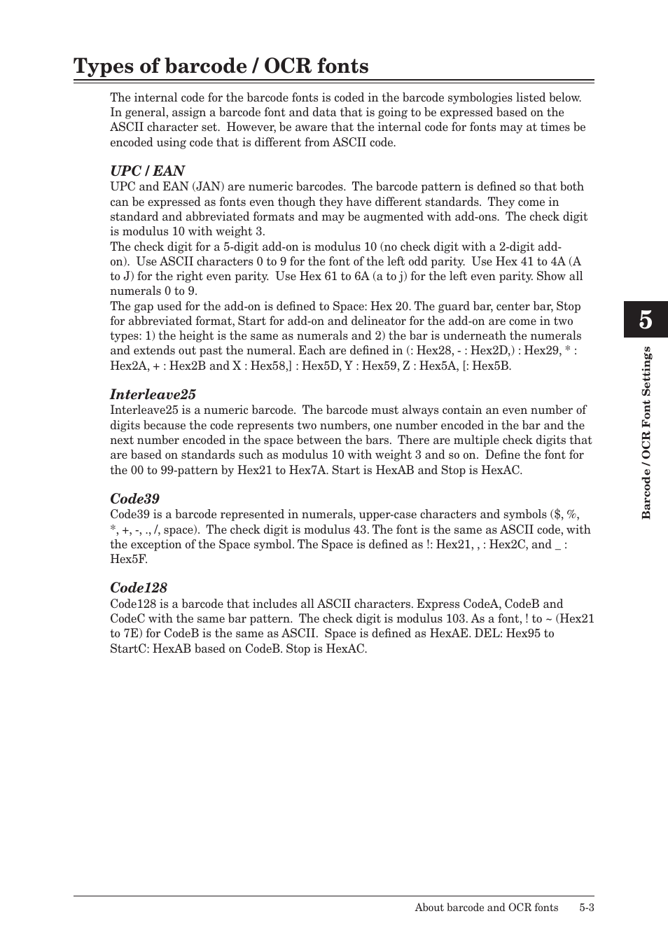 Types of barcode / ocr fonts, Types of barcode / ocr fonts -3 | Konica Minolta bizhub 25e User Manual | Page 102 / 120