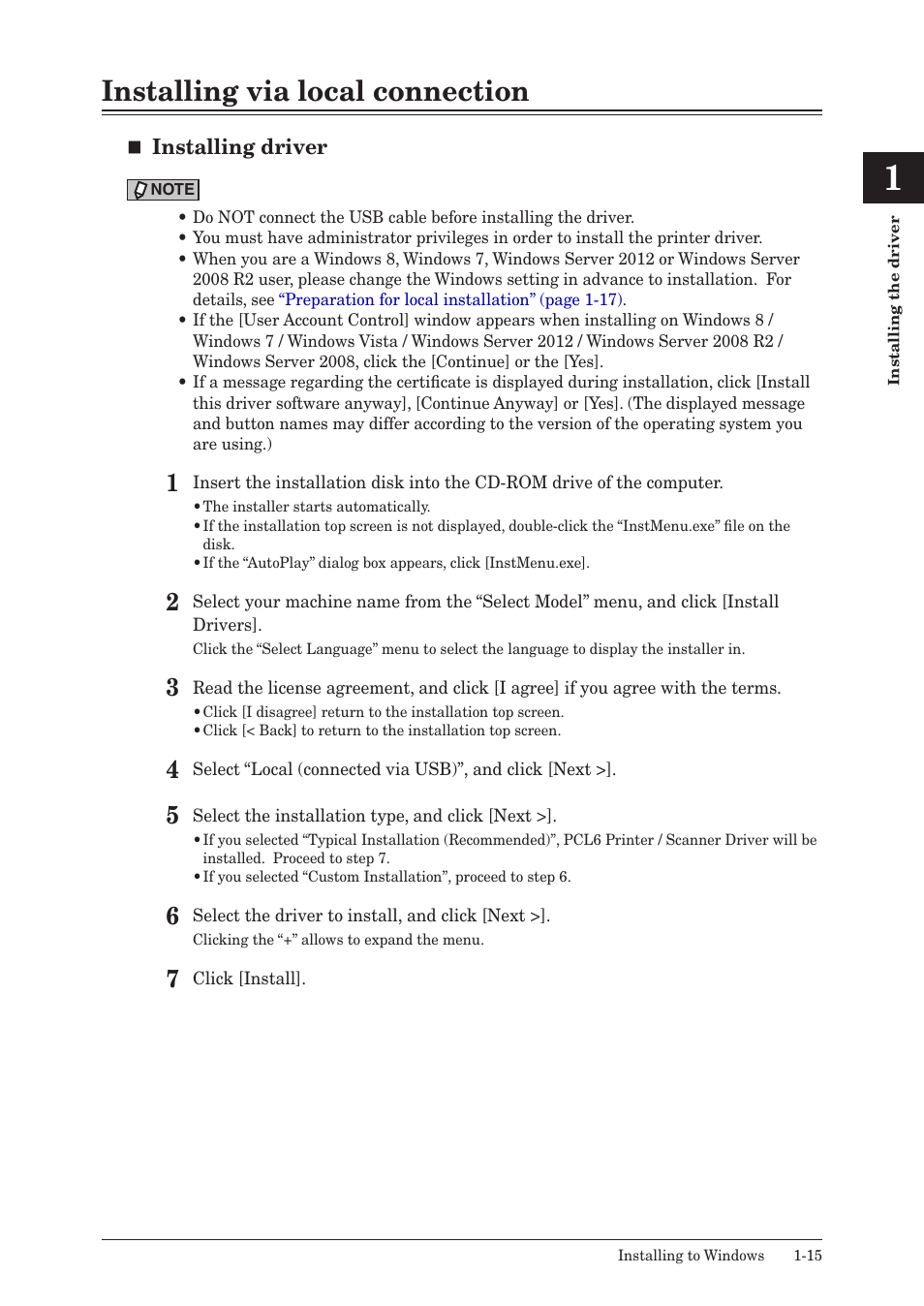 Installing via local connection, Installing via local connection -15 | Konica Minolta bizhub 25e User Manual | Page 22 / 120