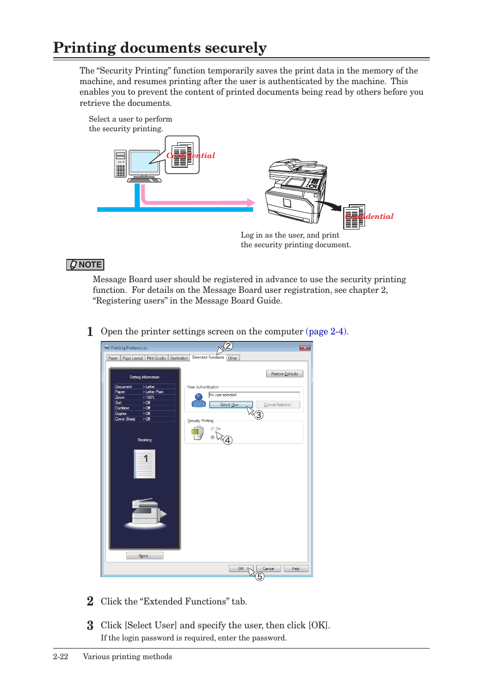 Printing documents securely, Printing documents securely -22 | Konica Minolta bizhub 25e User Manual | Page 55 / 120