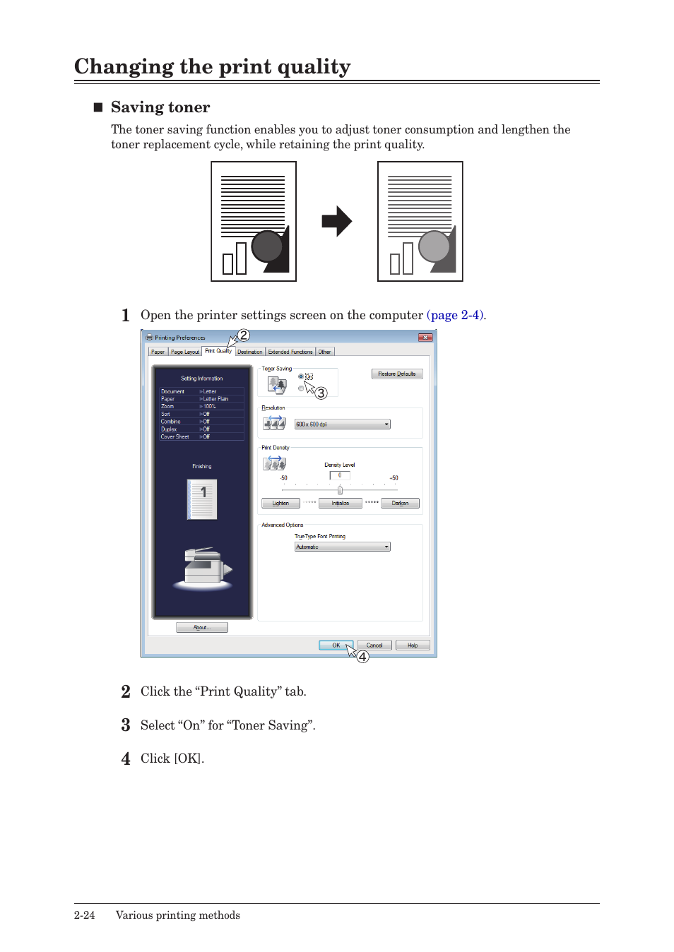 Changing the print quality, Changing the print quality -24 | Konica Minolta bizhub 25e User Manual | Page 57 / 120
