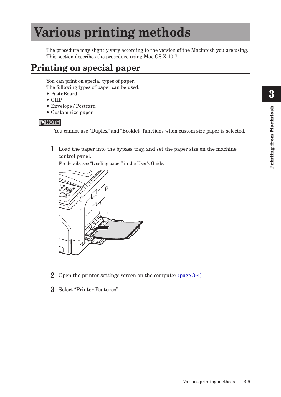 Various printing methods, Printing on special paper, Various printing methods -9 | Printing on special paper -9 | Konica Minolta bizhub 25e User Manual | Page 76 / 120