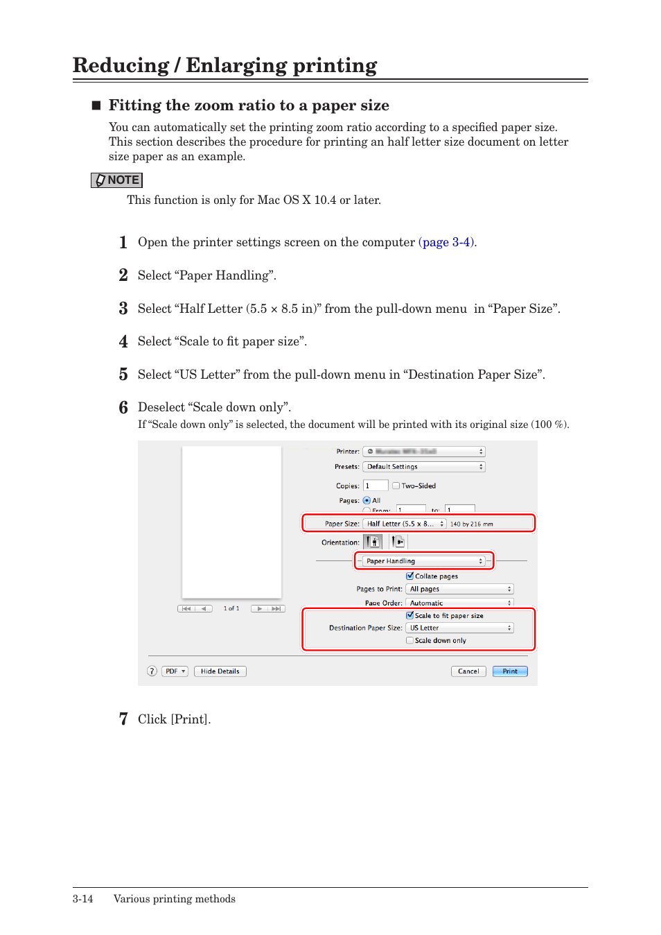 Reducing / enlarging printing, Reducing / enlarging printing -14 | Konica Minolta bizhub 25e User Manual | Page 81 / 120