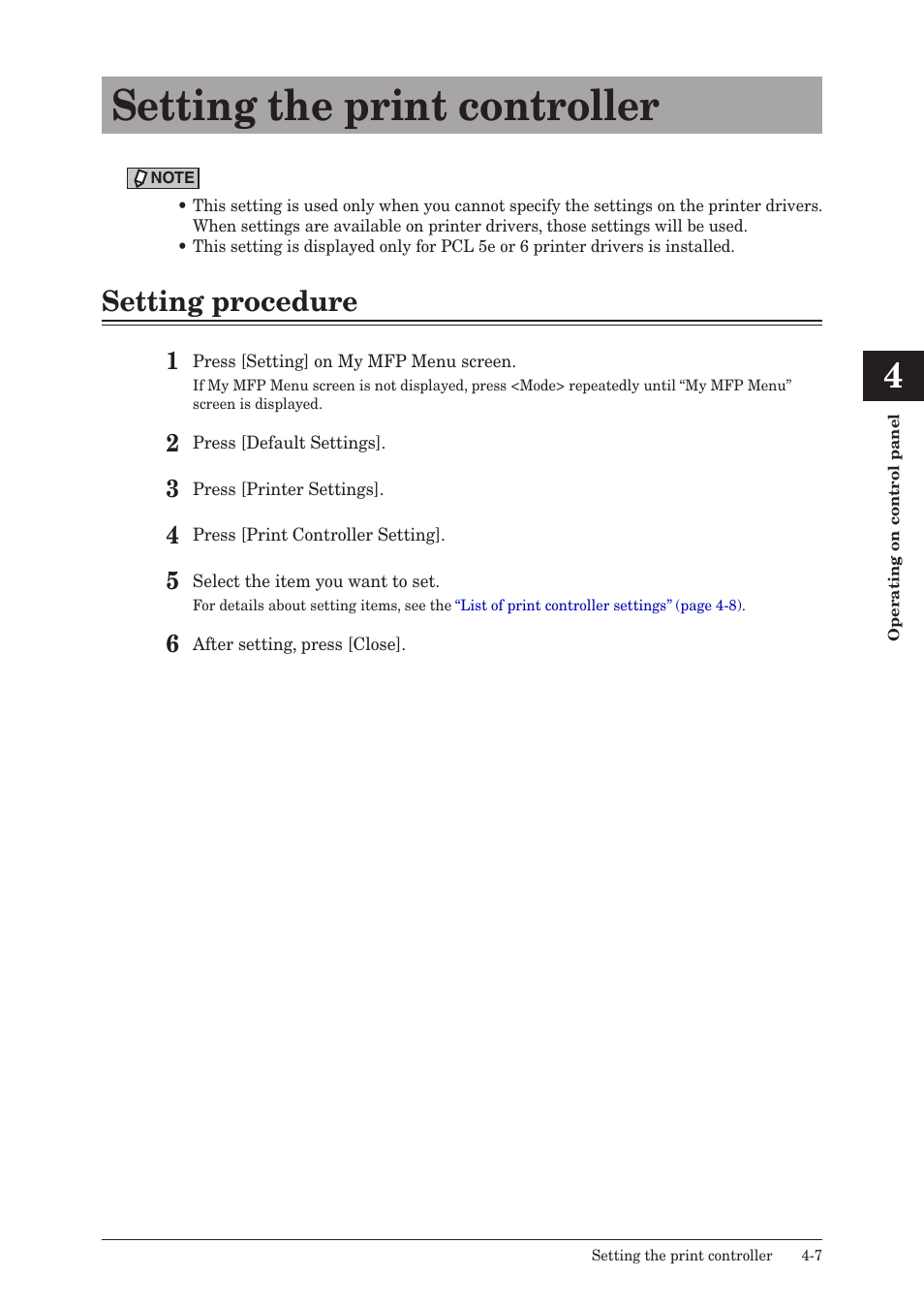 Setting the print controller, Setting procedure, Setting the print controller -7 | Setting procedure -7 | Konica Minolta bizhub 25e User Manual | Page 96 / 120