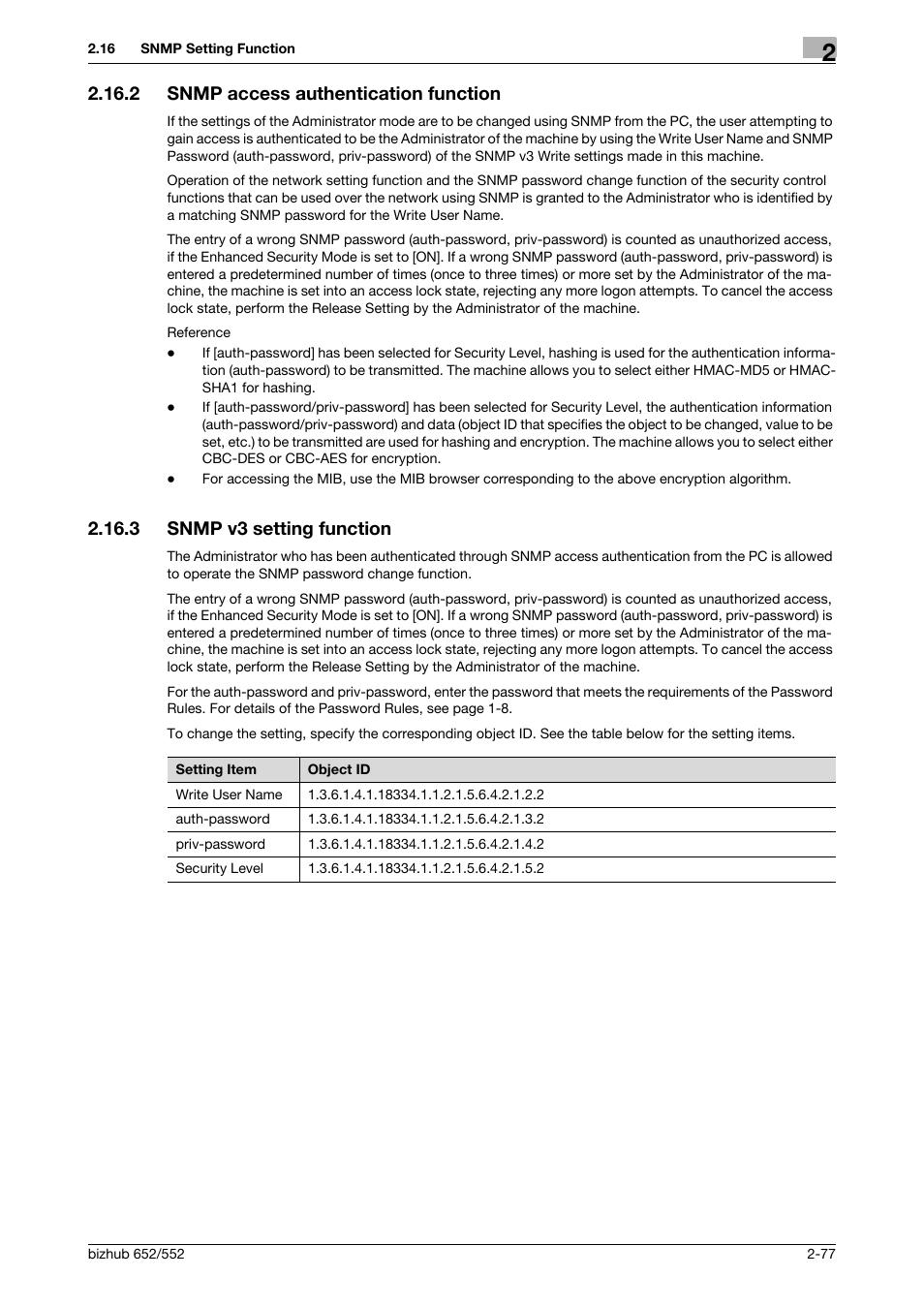 2 snmp access authentication function, 3 snmp v3 setting function, Snmp access authentication function -77 | Snmp v3 setting function -77 | Konica Minolta bizhub Secure User Manual | Page 92 / 185