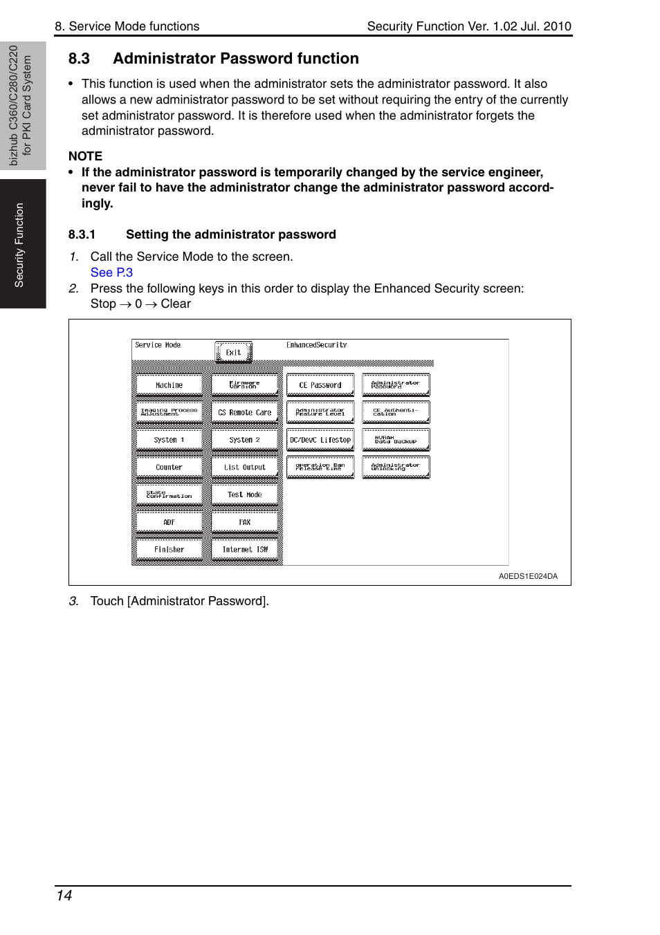 3 administrator password function, 1 setting the administrator password, Administrator password function | Setting the administrator password | Konica Minolta BIZHUB C360 User Manual | Page 18 / 41