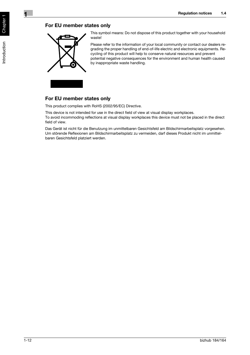 For eu member states only | Konica Minolta bizhub 184 User Manual | Page 17 / 124