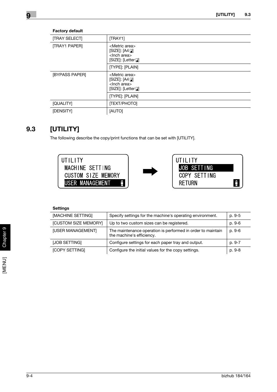 3 [utility, Utility] -4, P. 9-4 | Konica Minolta bizhub 184 User Manual | Page 83 / 124