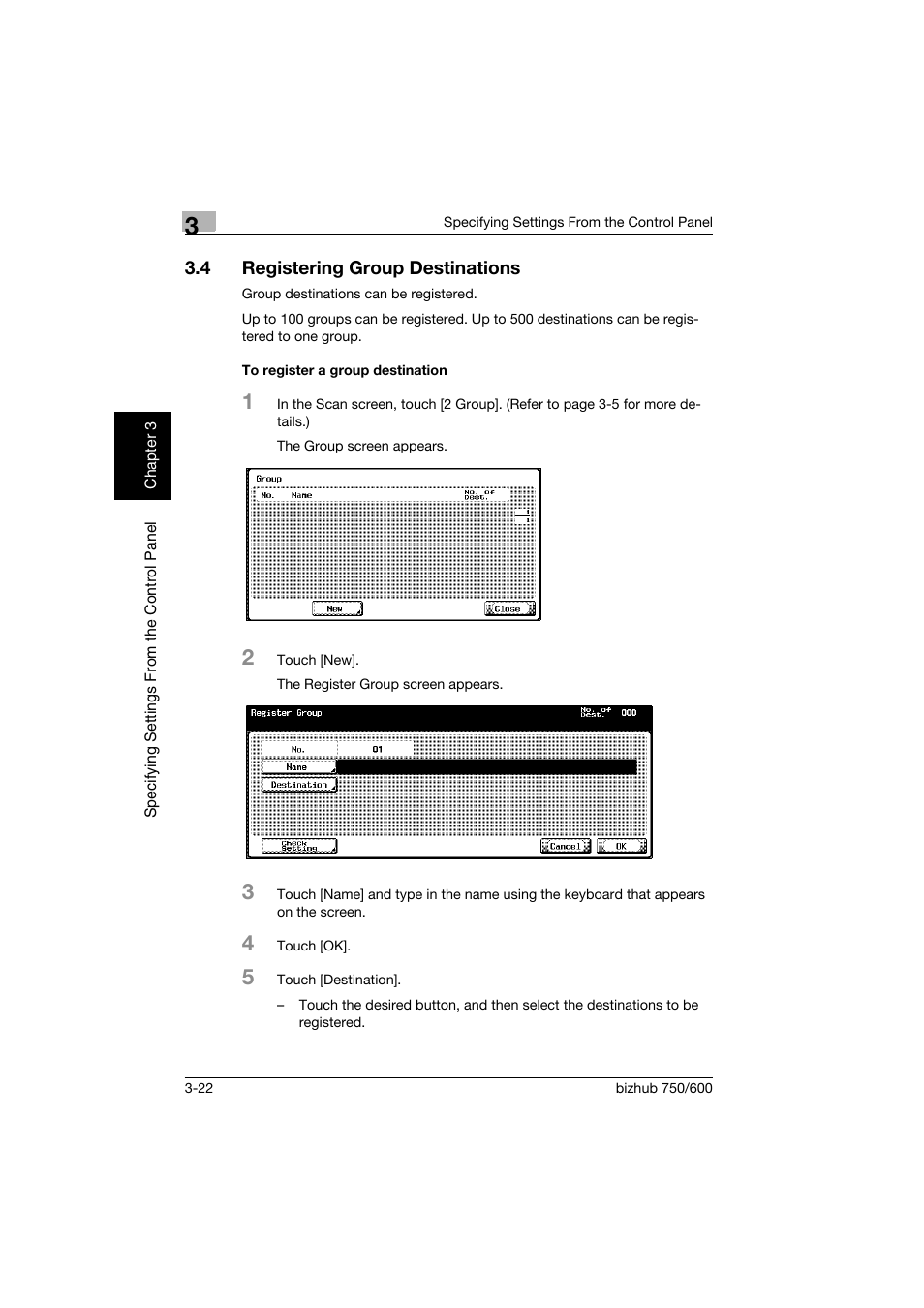 4 registering group destinations, To register a group destination, Registering group destinations -22 | To register a group destination -22 | Konica Minolta bizhub 750 User Manual | Page 143 / 394