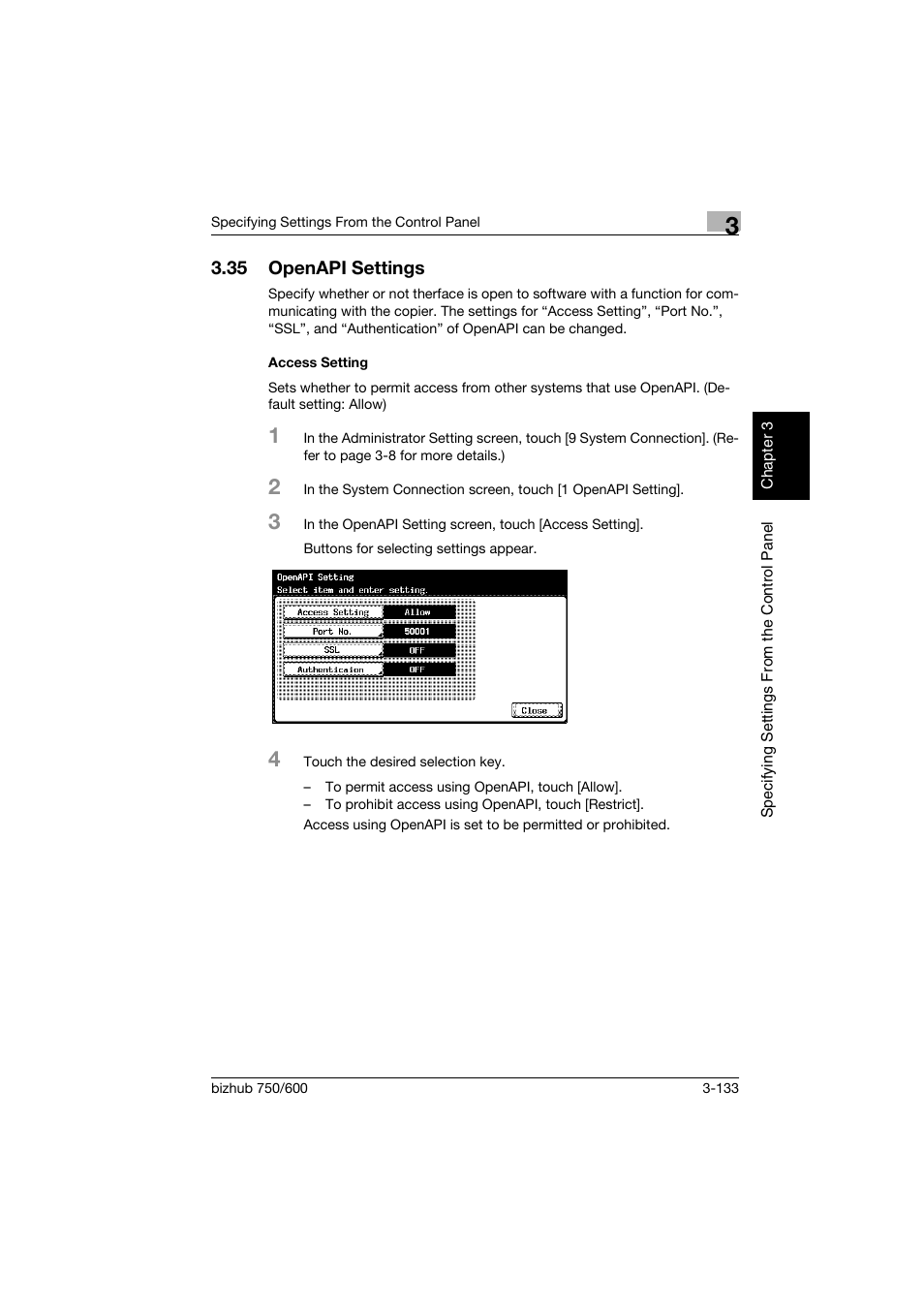35 openapi settings, Access setting, Openapi settings -133 | Access setting -133 | Konica Minolta bizhub 750 User Manual | Page 254 / 394
