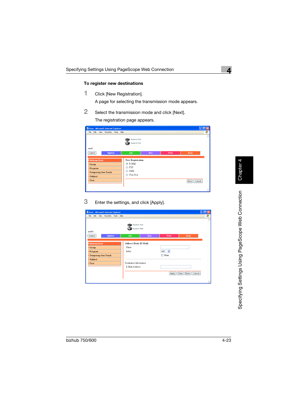 To register new destinations, To register new destinations -23 | Konica Minolta bizhub 750 User Manual | Page 290 / 394