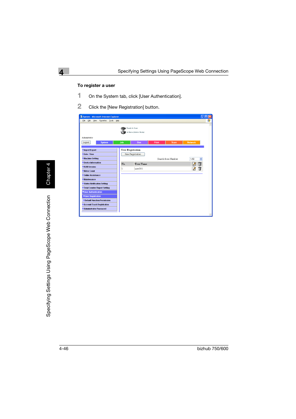 To register a user, To register a user -46 | Konica Minolta bizhub 750 User Manual | Page 313 / 394