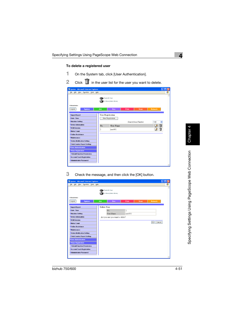 To delete a registered user, To delete a registered user -51 | Konica Minolta bizhub 750 User Manual | Page 318 / 394