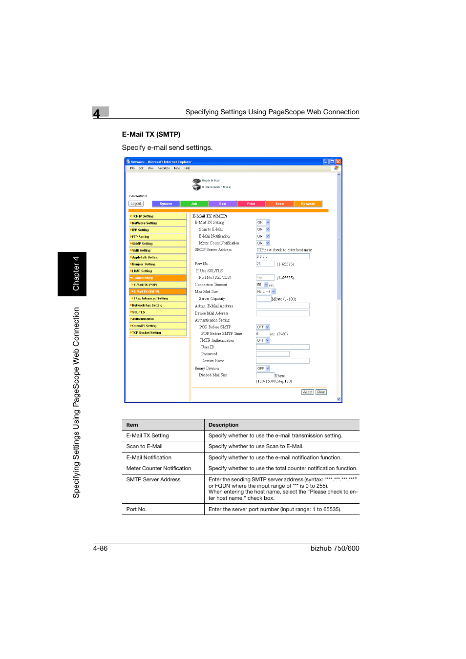 E-mail tx (smtp), E-mail tx (smtp) -86 | Konica Minolta bizhub 750 User Manual | Page 353 / 394