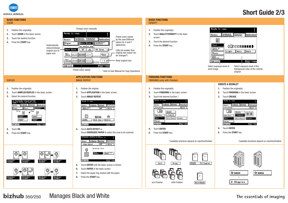 Short guide 2/3, Manages black and white | Konica Minolta BIZHUB 350 User Manual | Page 2 / 3