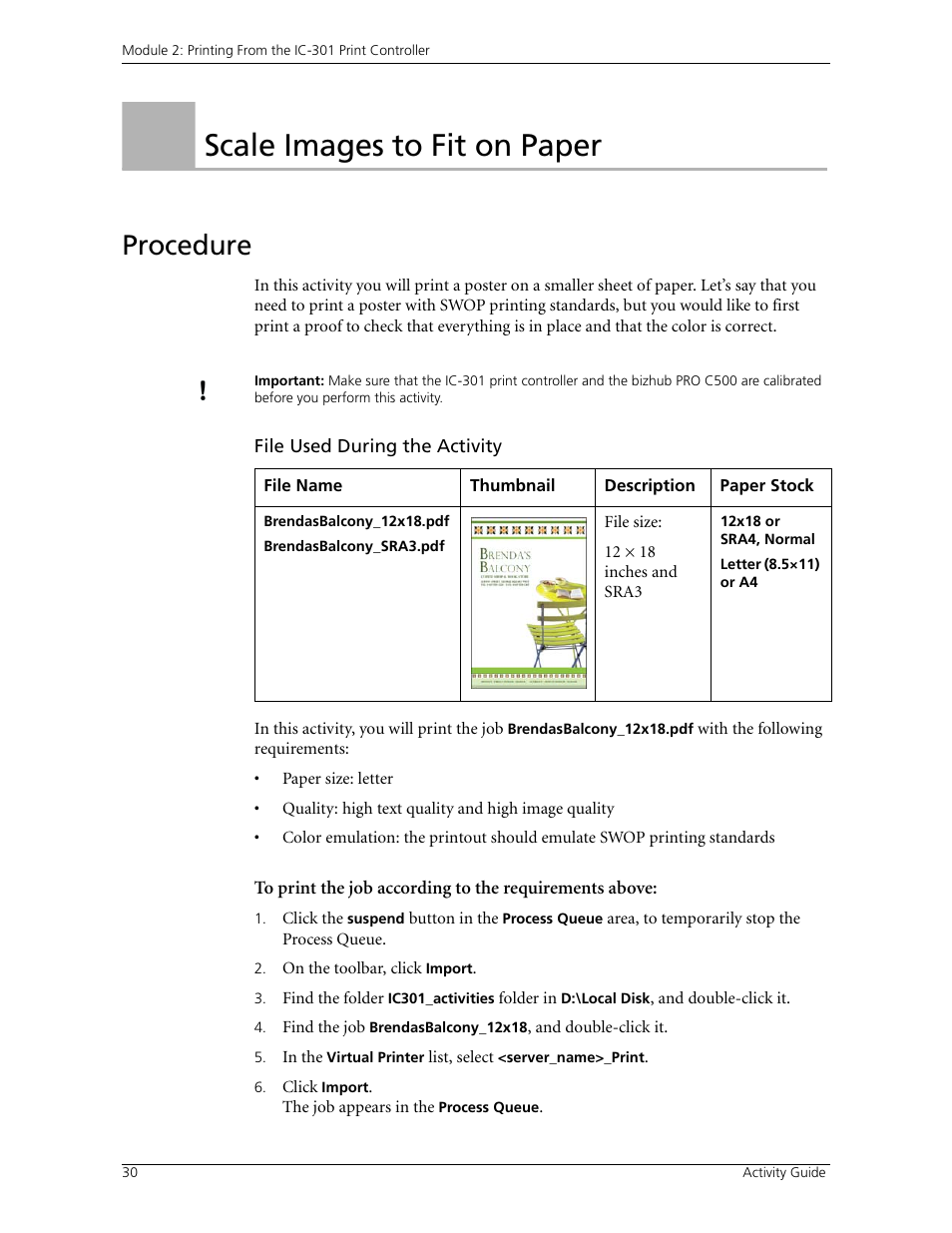 Scale images to fit on paper, Procedure, Activity 4: scale images to fit on paper | Konica Minolta bizhub PRO C500 User Manual | Page 36 / 62