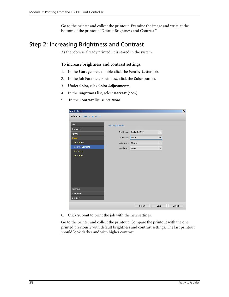 Step 2: increasing brightness and contrast | Konica Minolta bizhub PRO C500 User Manual | Page 44 / 62