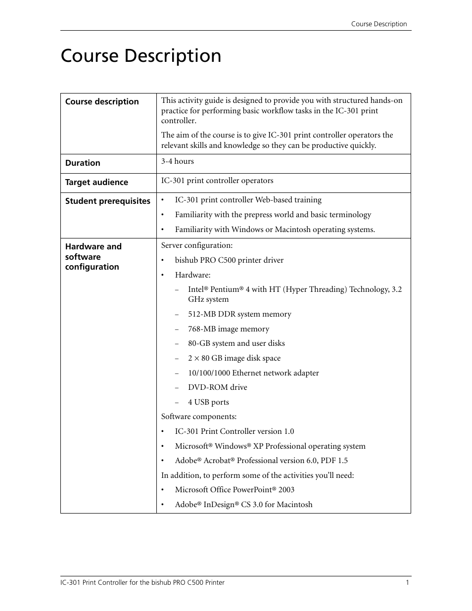Course description | Konica Minolta bizhub PRO C500 User Manual | Page 7 / 62