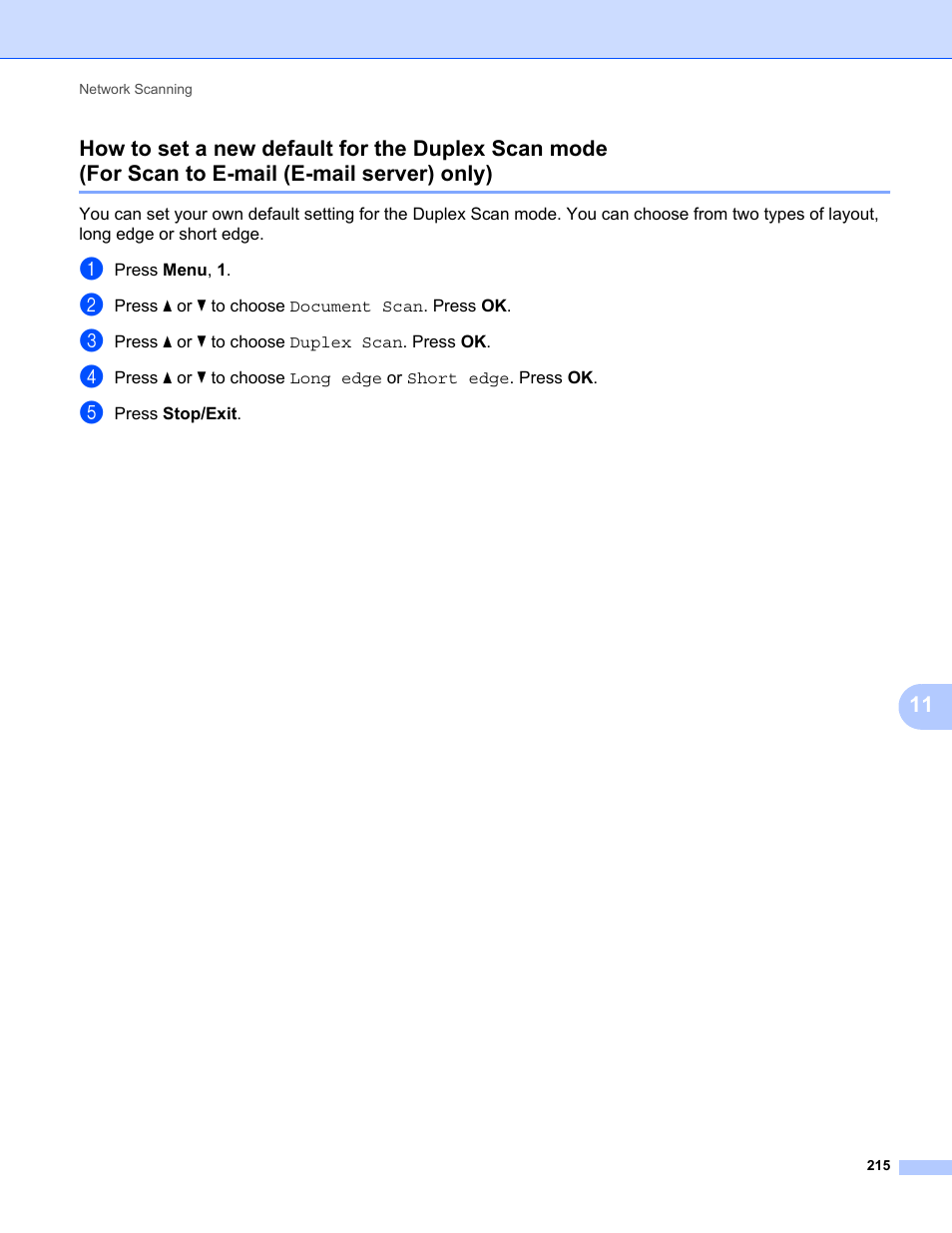 How to set a new default for the duplex scan mode, For scan to e-mail (e-mail server) only) | Konica Minolta bizhub 20 User Manual | Page 223 / 227