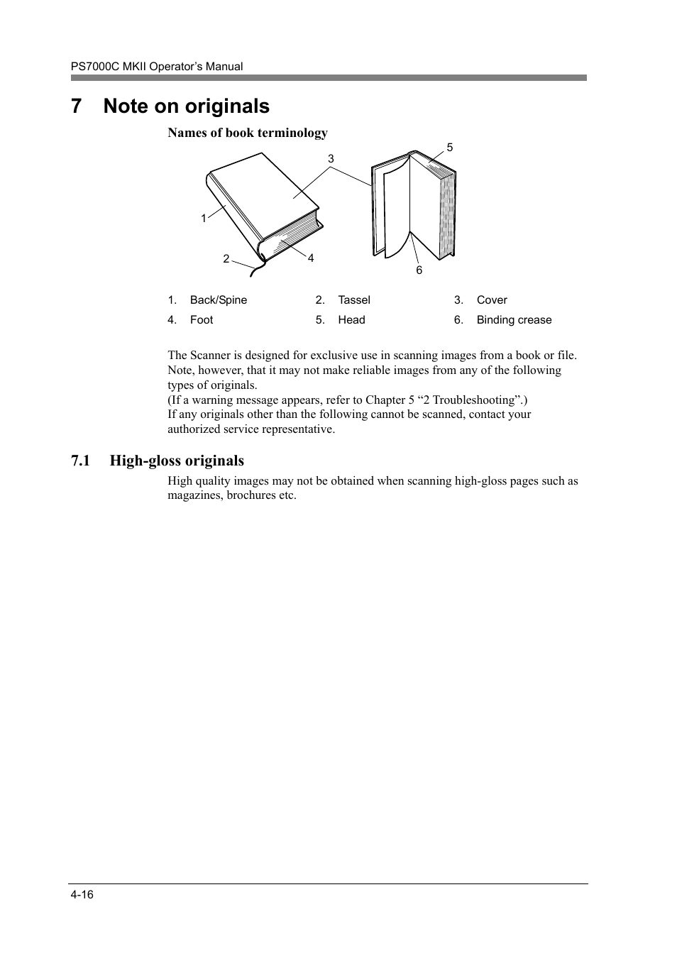 Note on originals -16, High-gloss originals -16, 1 high-gloss originals | Konica Minolta PS7000C MKII User Manual | Page 74 / 94