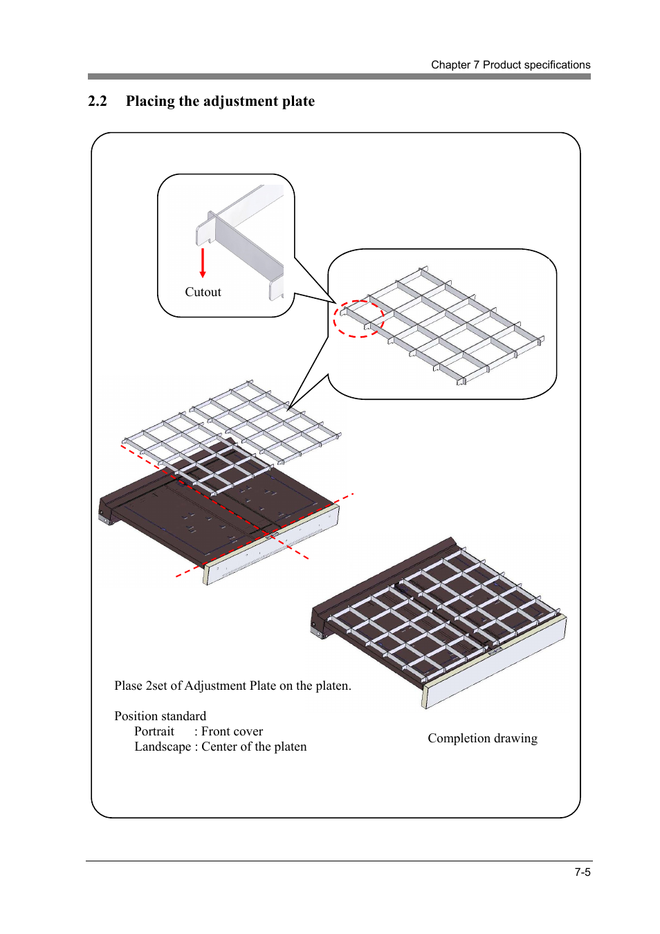 Placing the adjustment plate -5, 2 placing the adjustment plate | Konica Minolta PS7000C MKII User Manual | Page 91 / 94