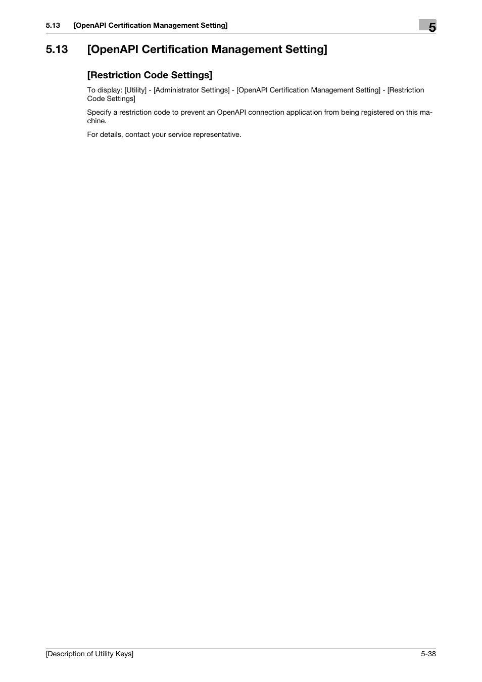 13 [openapi certification management setting, Restriction code settings | Konica Minolta bizhub C3850 User Manual | Page 66 / 67