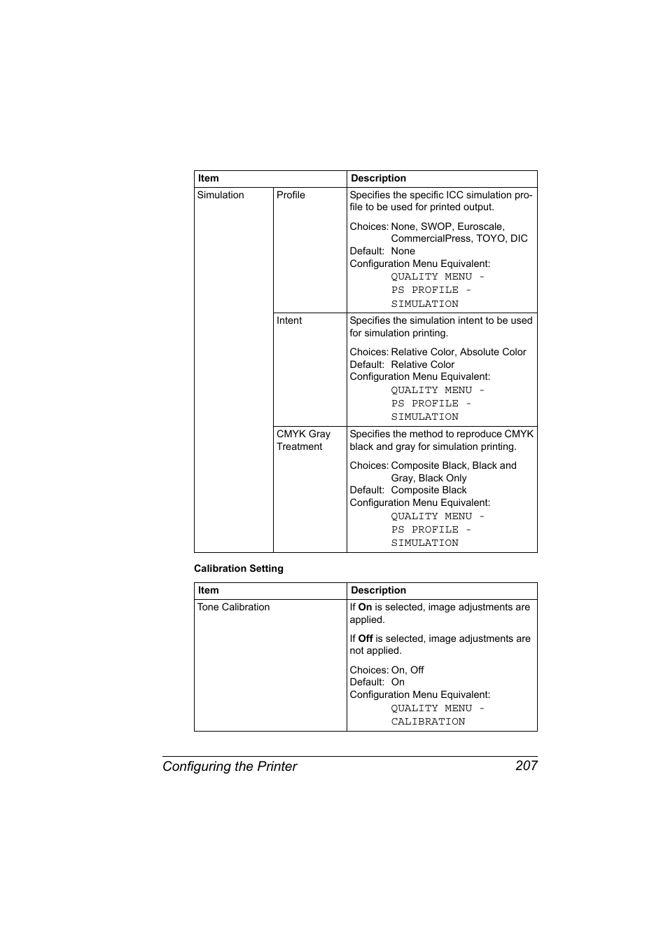 Configuring the printer 207 | Konica Minolta magicolor 7450 grafx User Manual | Page 225 / 272