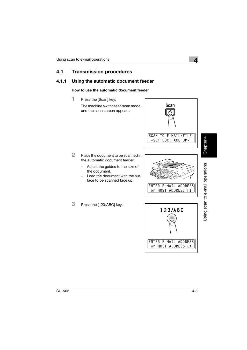 1 transmission procedures, 1 using the automatic document feeder, How to use the automatic document feeder | Transmission procedures -3 | Konica Minolta bizhub 160 User Manual | Page 90 / 156