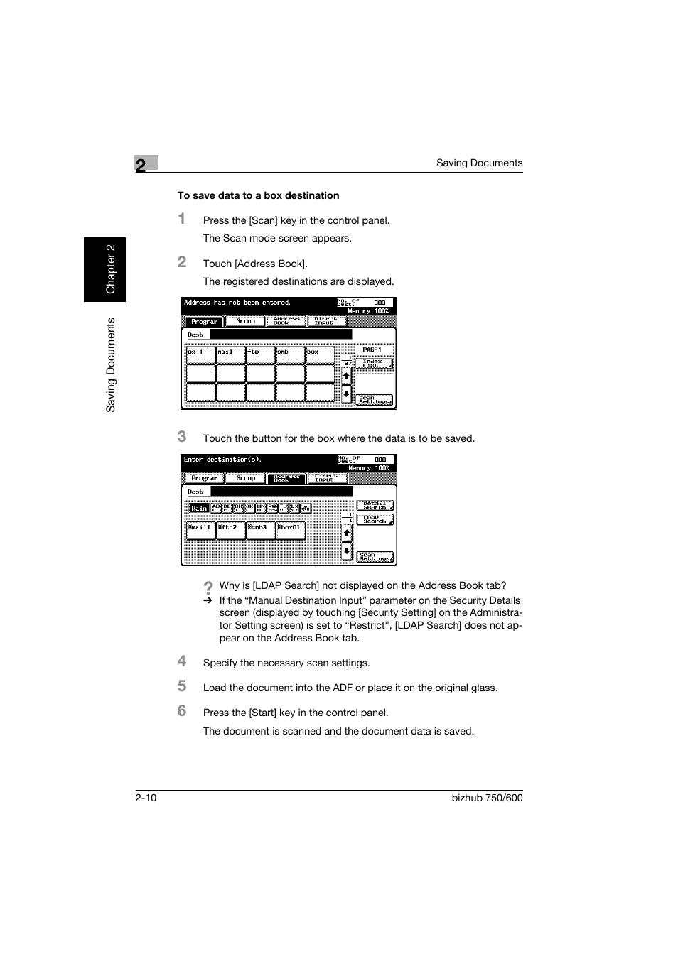 To save data to a box destination, To save data to a box destination -10 | Konica Minolta bizhub 750 User Manual | Page 33 / 218